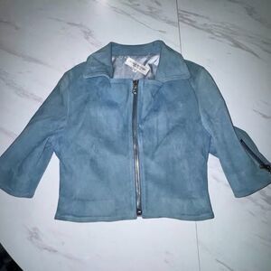 Susan Bender Short Sleeve Moto Nappa Suede Jacket Light Blue Size 4 (Small)